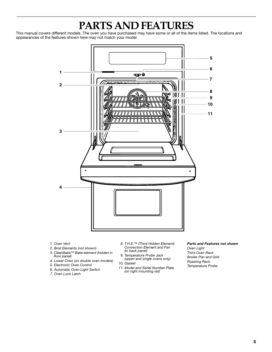 Parts and features | KITCHENAID YKEBC208 User Manual | Page 5 / 24