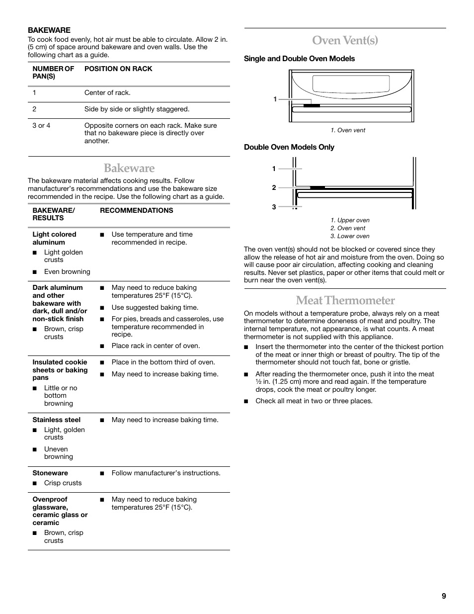 Bakeware, Ovenvent(s), Meatthermometer | Oven vent(s), Meat thermometer | KITCHENAID YKEBC208 User Manual | Page 9 / 24