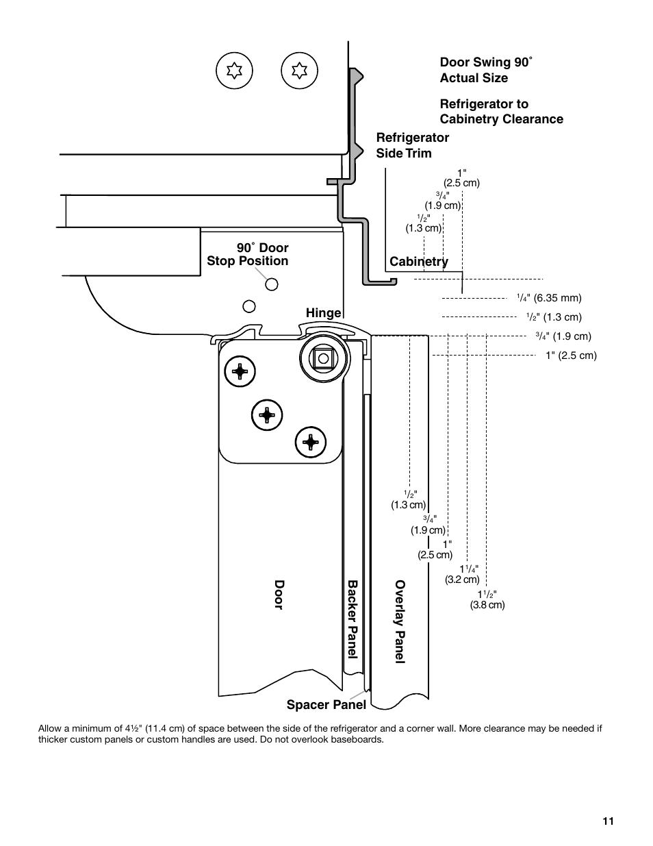 Spacer panel cabinetry, 90˚ door stop position | KITCHENAID 2320680B User Manual | Page 11 / 80