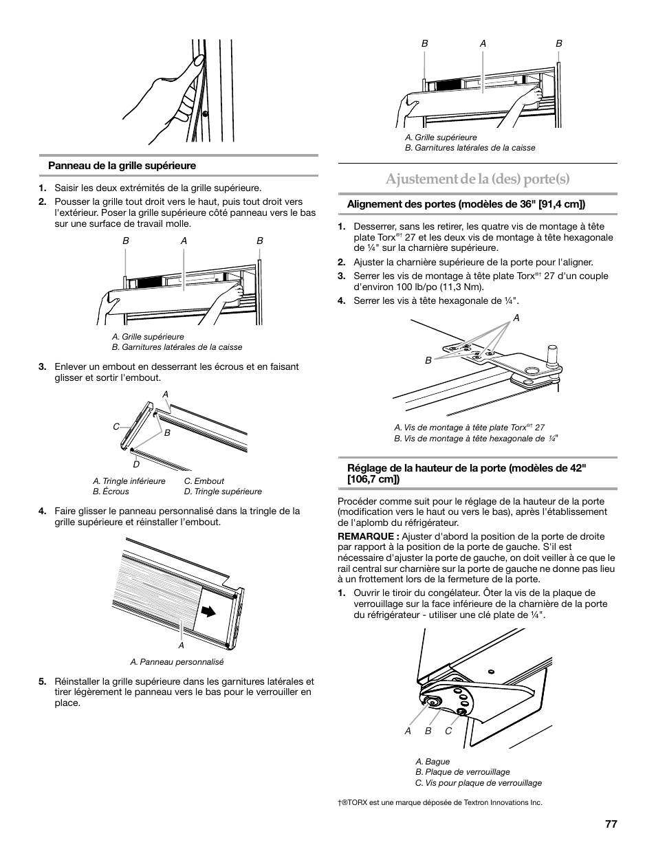 Ajustement de la (des) porte(s) | KITCHENAID 2320680B User Manual | Page 77 / 80