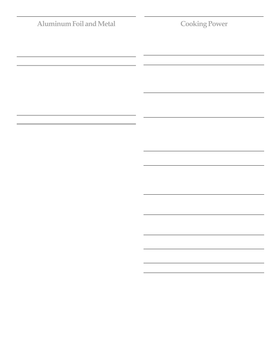 Aluminum foil and metal, Cooking power | KITCHENAID MICROWAVE HOOD User Manual | Page 12 / 20