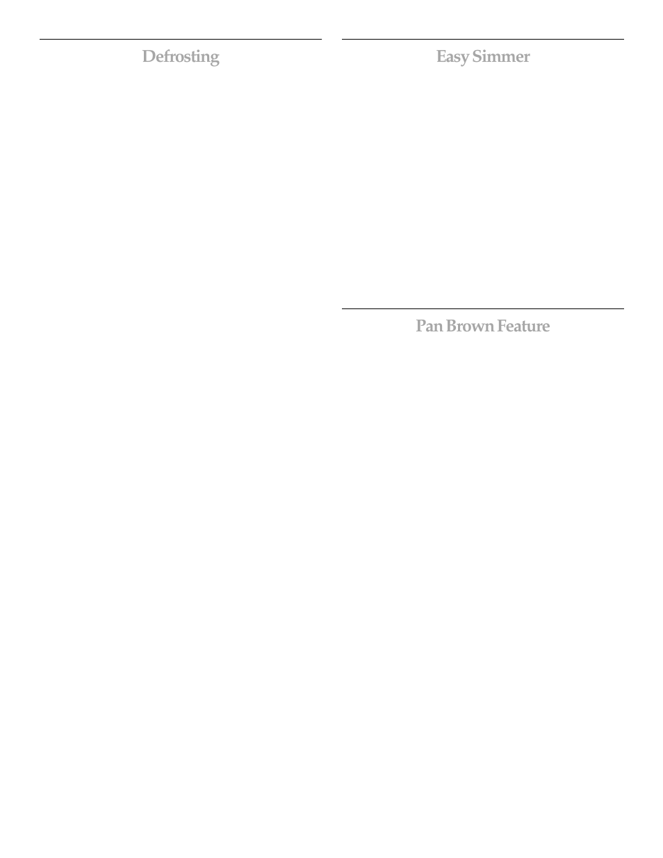 Defrosting, Easy simmer, Pan brown feature | KITCHENAID MICROWAVE HOOD User Manual | Page 14 / 20