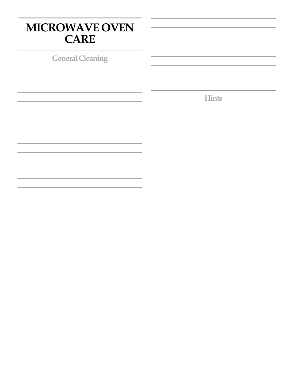 Microwave oven care, General cleaning, Hints | KITCHENAID MICROWAVE HOOD User Manual | Page 15 / 20