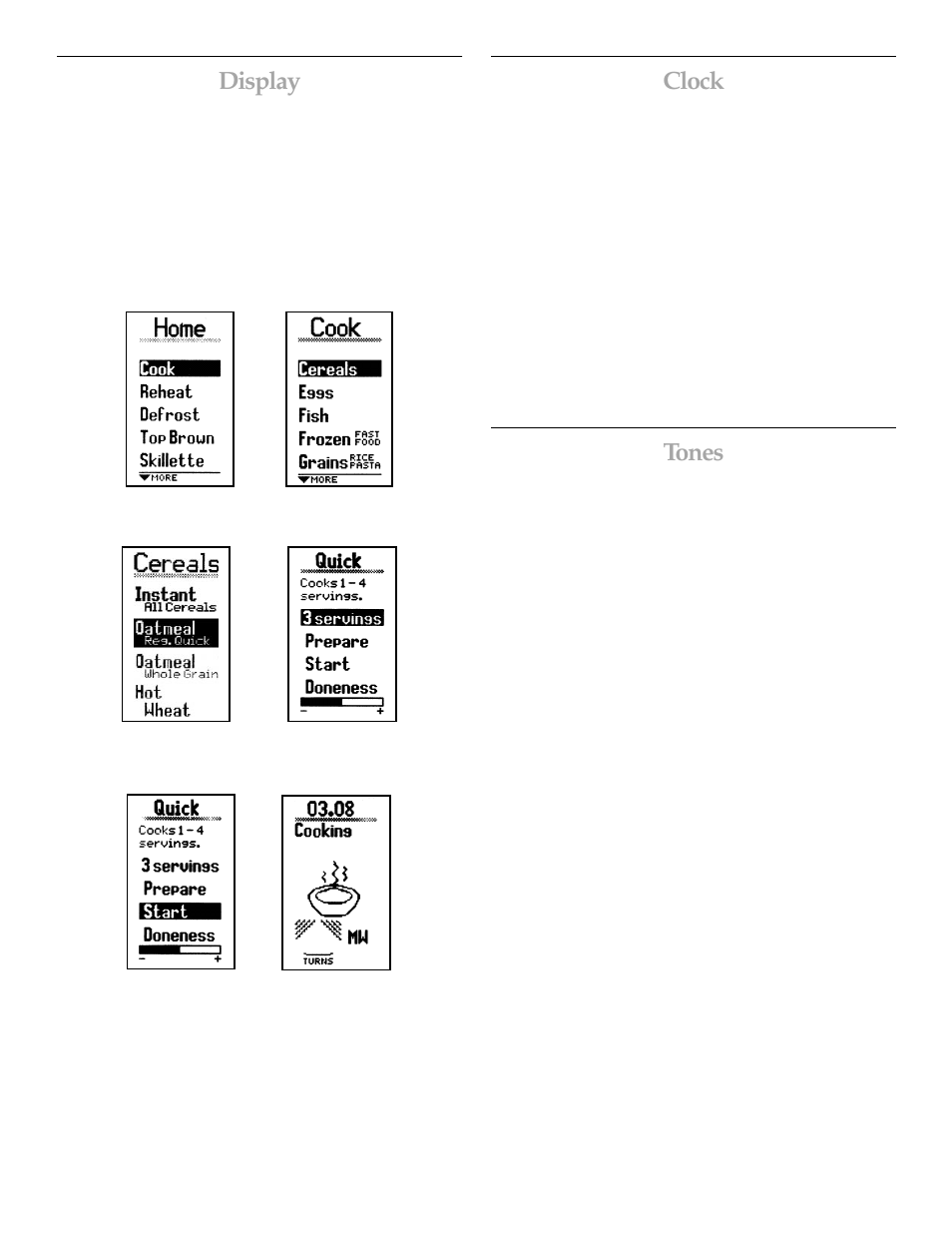 Display, Clock, Tones | KITCHENAID MICROWAVE HOOD User Manual | Page 8 / 20