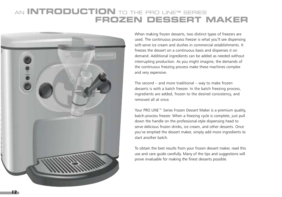 Introduction, Frozen dessert maker | KITCHENAID KPFD200 User Manual | Page 14 / 60