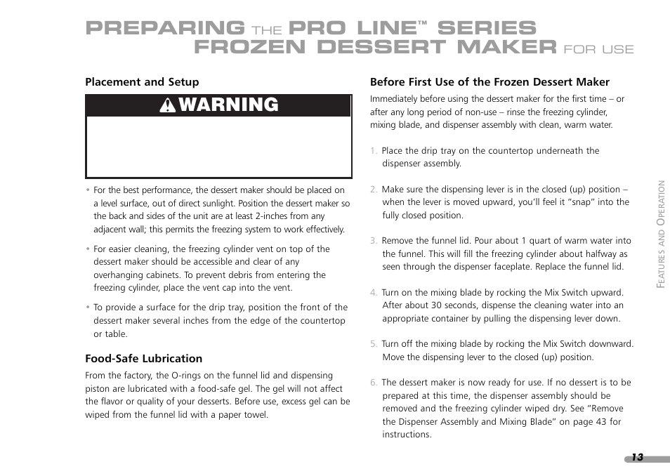 Preparing, Pro line, Series frozen dessert maker | Warning | KITCHENAID KPFD200 User Manual | Page 15 / 60