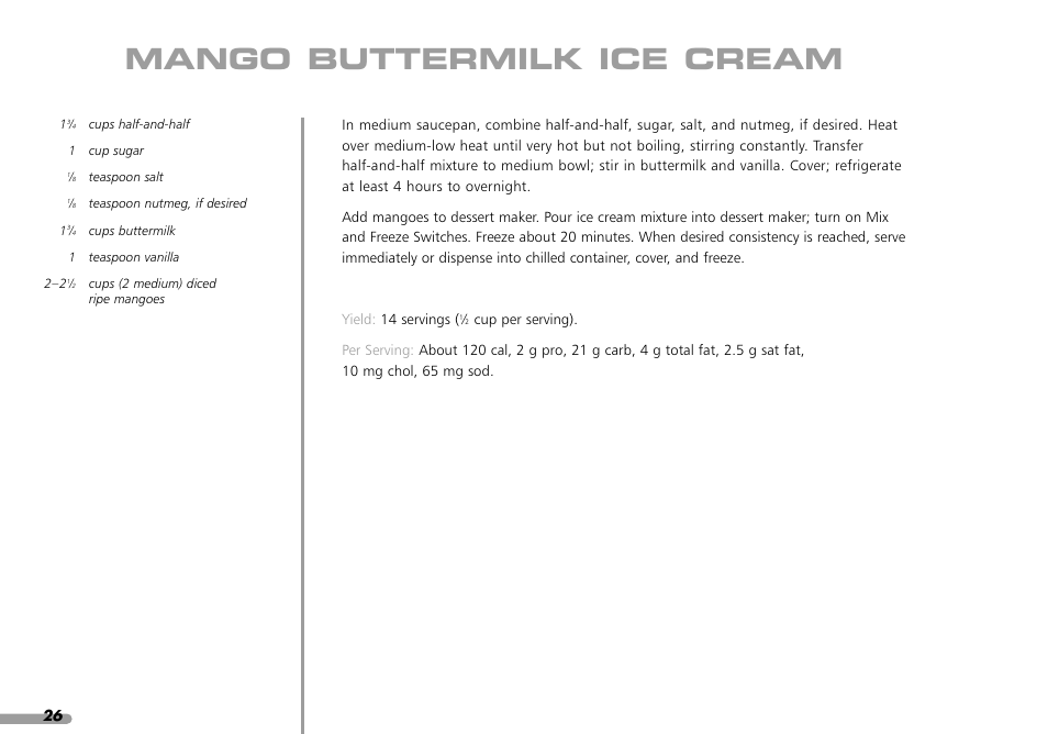 Mango buttermilk ice cream | KITCHENAID KPFD200 User Manual | Page 28 / 60