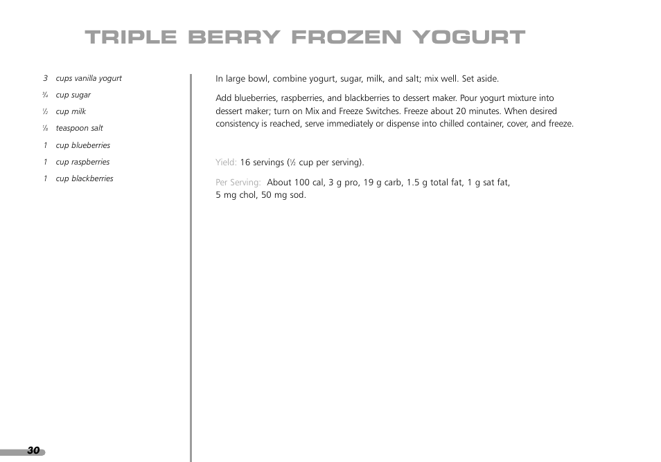 Triple berry frozen yogurt | KITCHENAID KPFD200 User Manual | Page 32 / 60