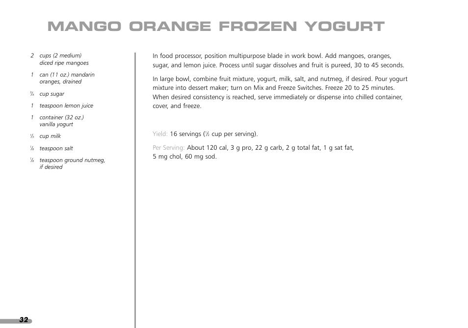 Mango orange frozen yogurt | KITCHENAID KPFD200 User Manual | Page 34 / 60