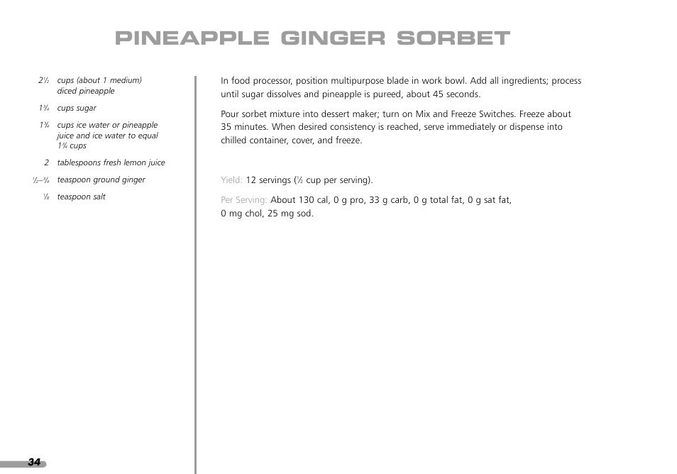 Pineapple ginger sorbet | KITCHENAID KPFD200 User Manual | Page 36 / 60