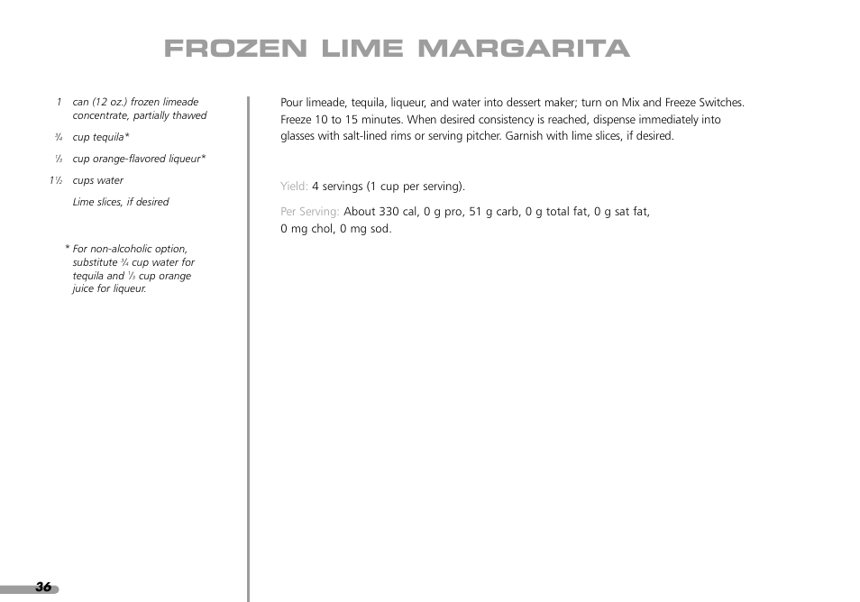 Frozen lime margarita | KITCHENAID KPFD200 User Manual | Page 38 / 60