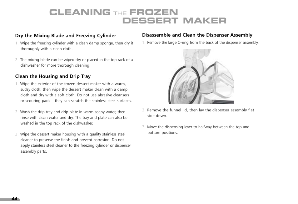 Cleaning, Frozen dessert maker | KITCHENAID KPFD200 User Manual | Page 46 / 60