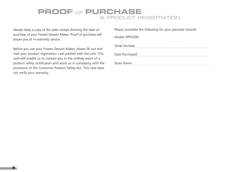 Proof, Purchase | KITCHENAID KPFD200 User Manual | Page 8 / 60