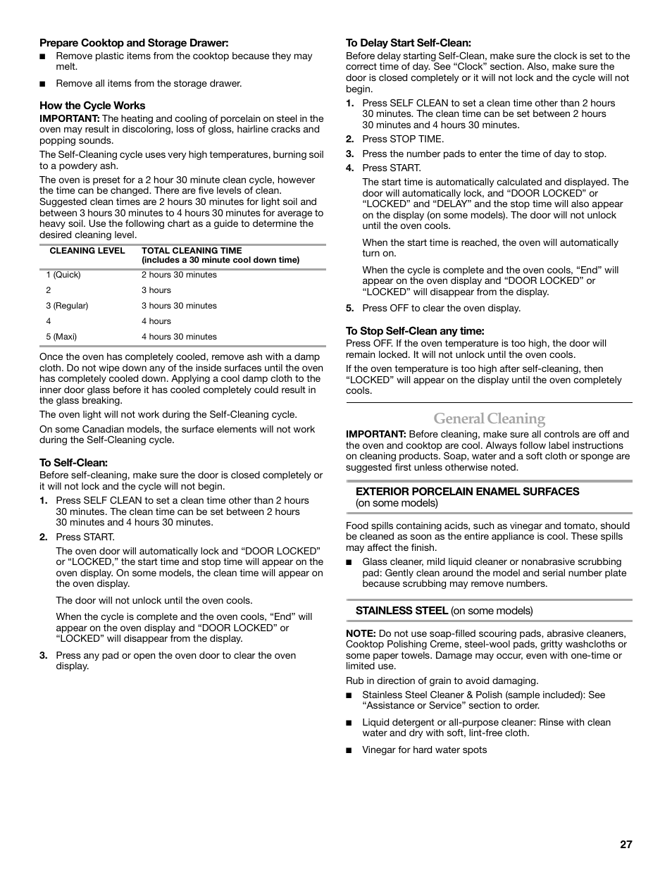 General cleaning | KITCHENAID 9762265 User Manual | Page 27 / 32