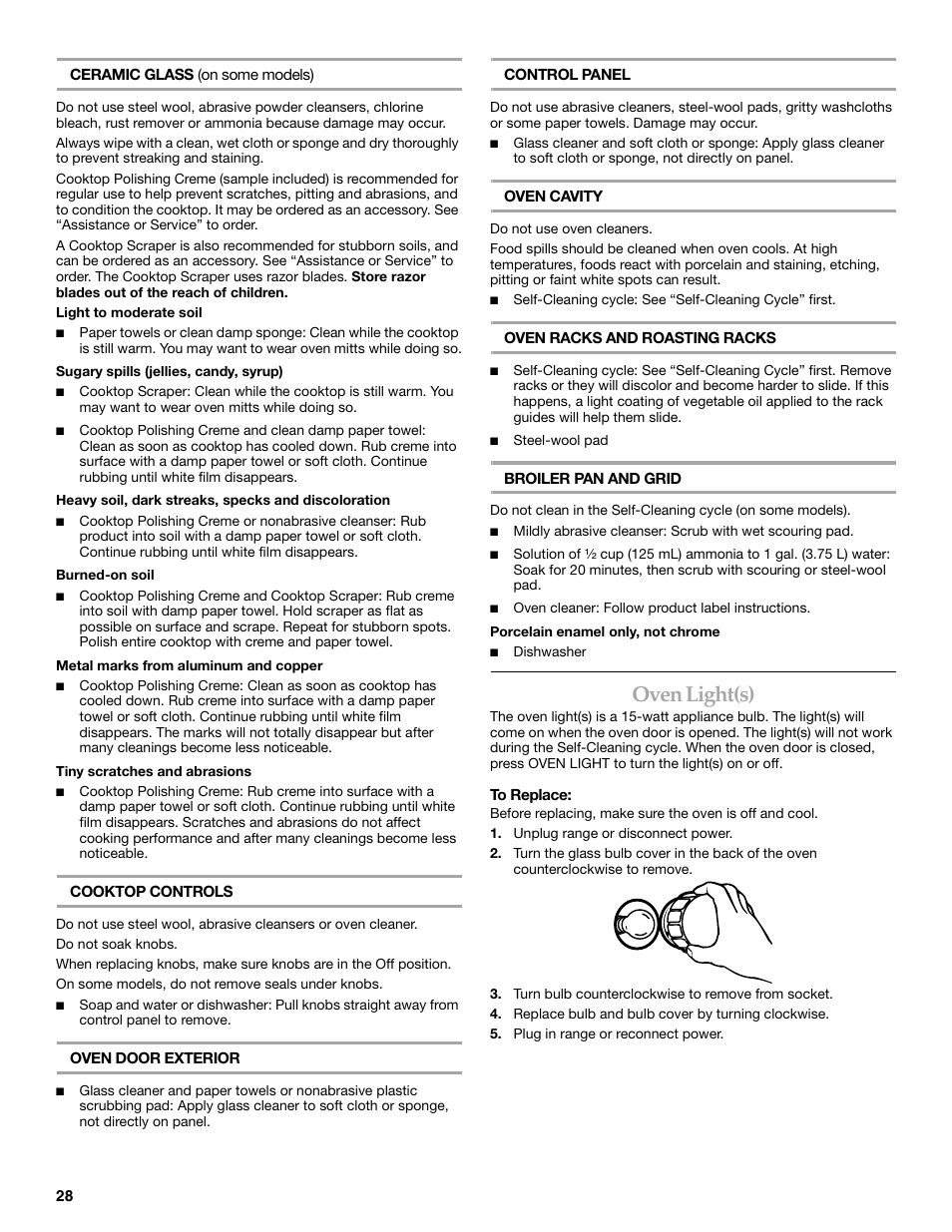 Oven light(s) | KITCHENAID 9762265 User Manual | Page 28 / 32