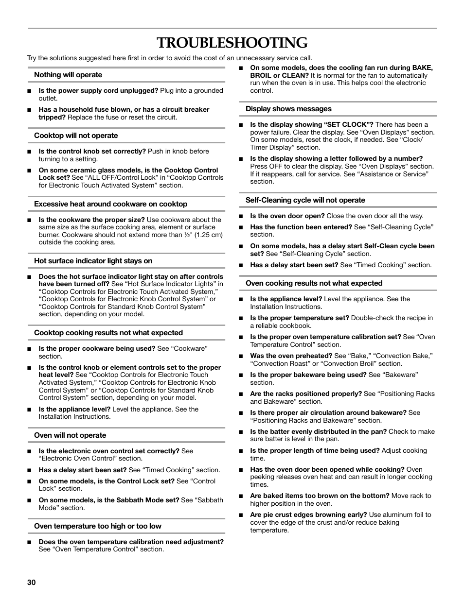 Troubleshooting | KITCHENAID 9762265 User Manual | Page 30 / 32