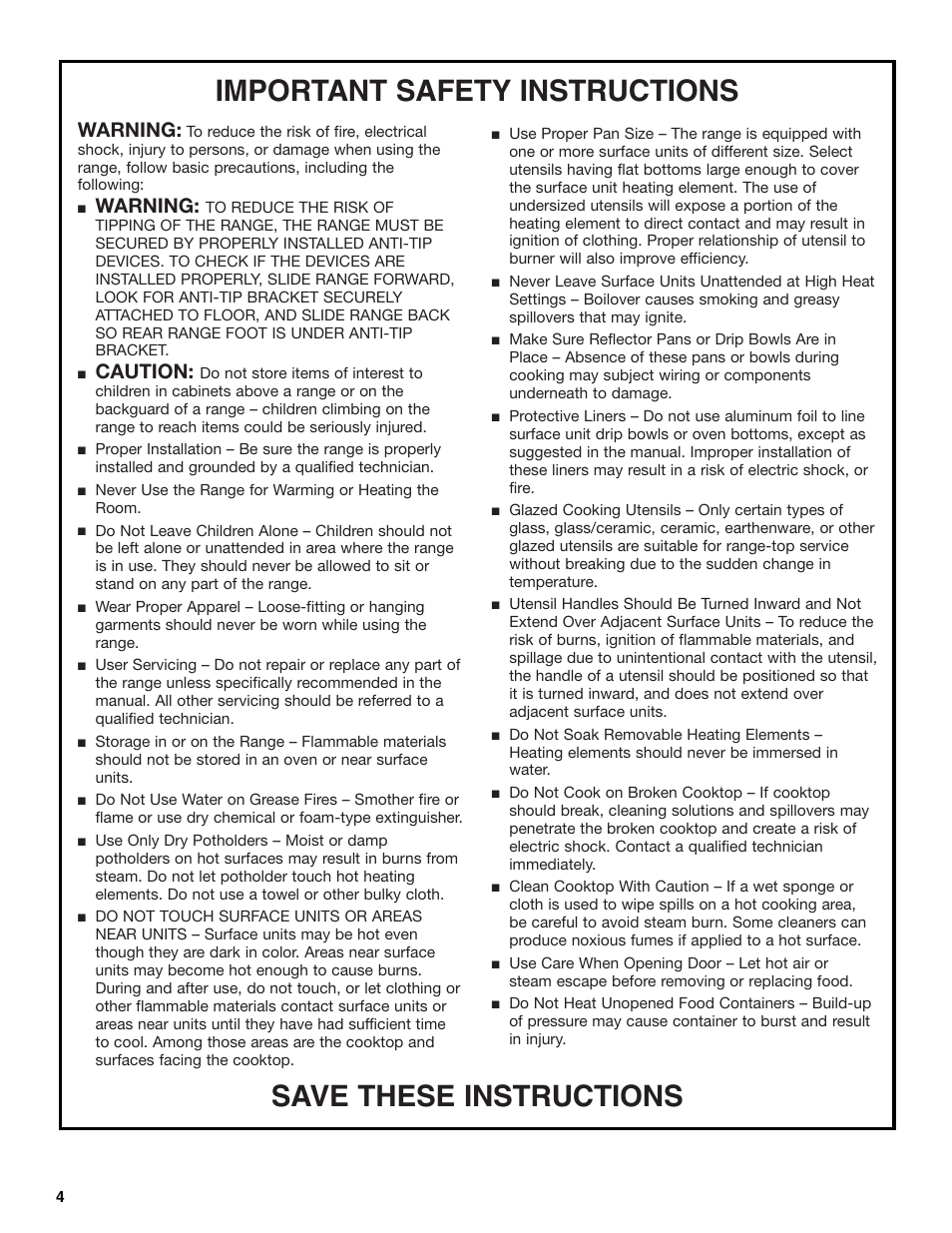 Important safety instructions, Save these instructions, Warning | Caution | KITCHENAID 9762265 User Manual | Page 4 / 32