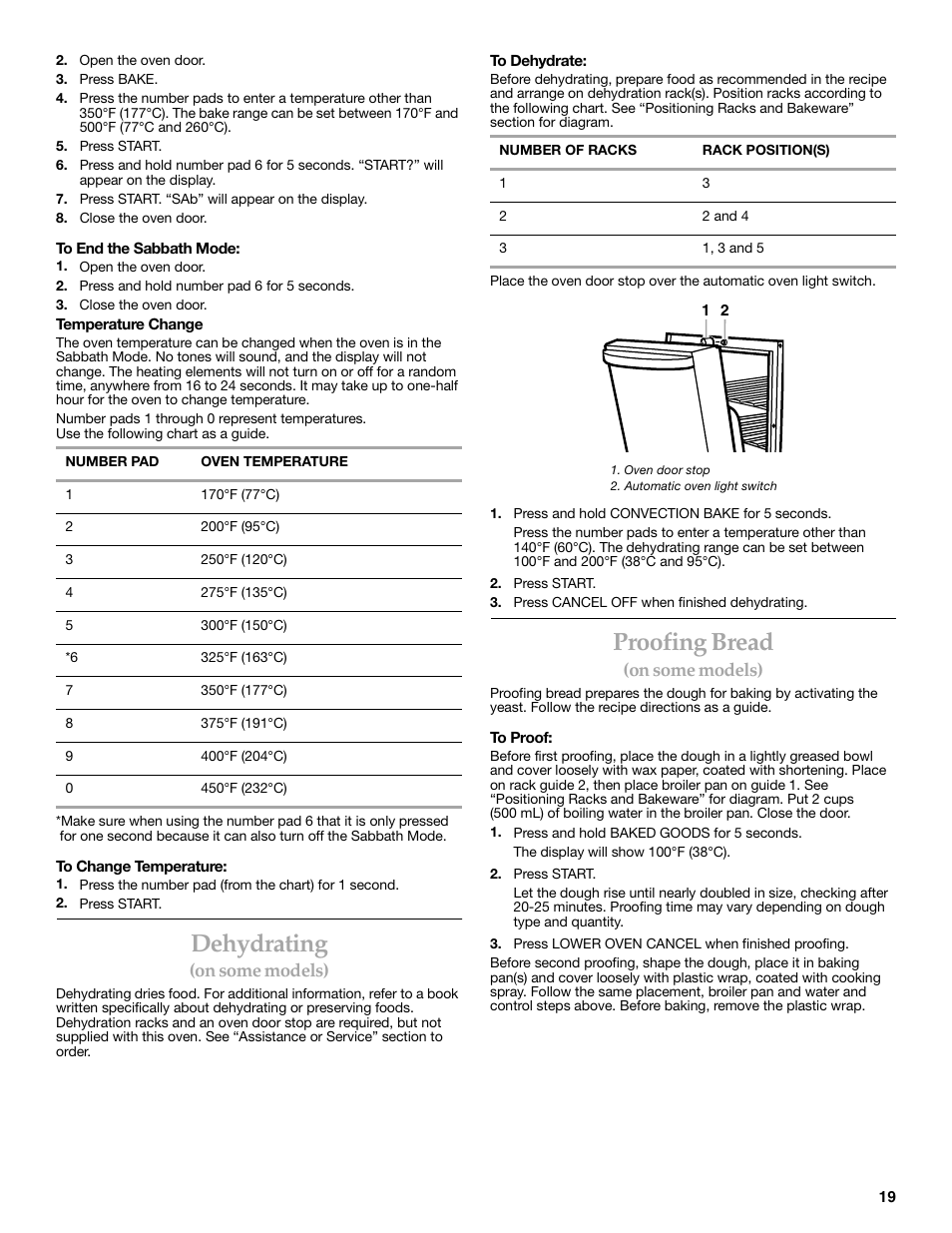 Dehydrating, Proofing bread, On some models) | KITCHENAID KERC608 User Manual | Page 19 / 28