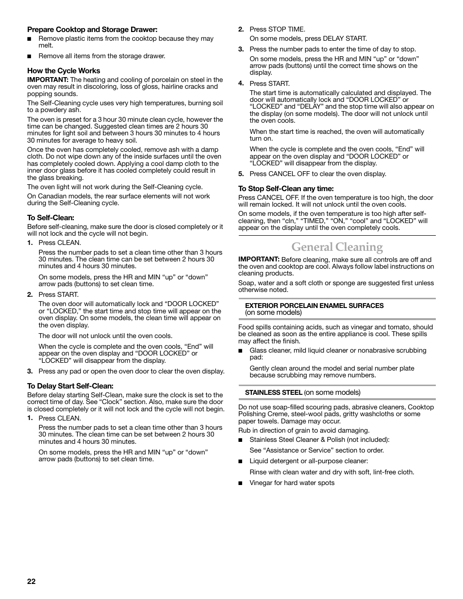 General cleaning | KITCHENAID KERC608 User Manual | Page 22 / 28