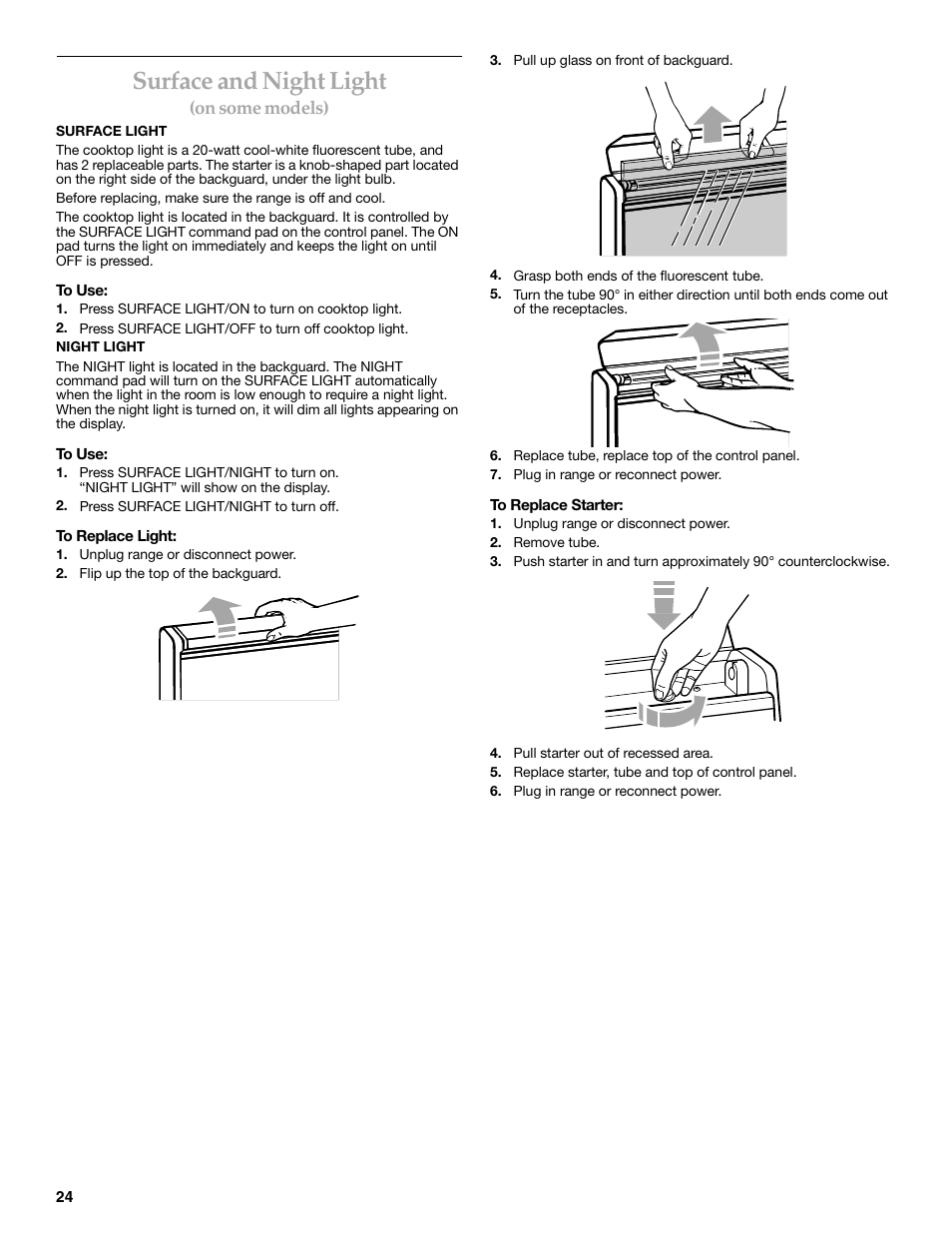 Surface and night light | KITCHENAID KERC608 User Manual | Page 24 / 28