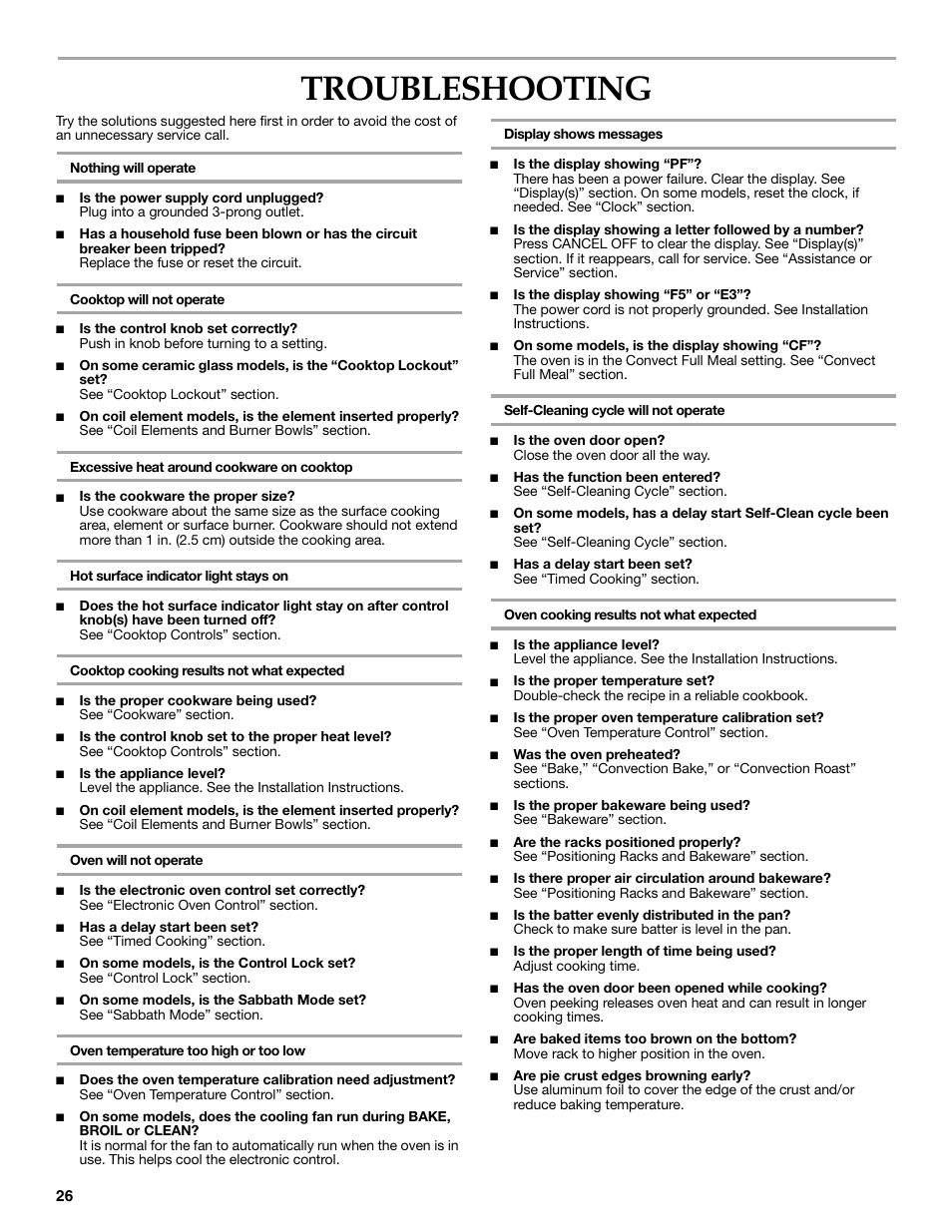 Troubleshooting | KITCHENAID KERC608 User Manual | Page 26 / 28