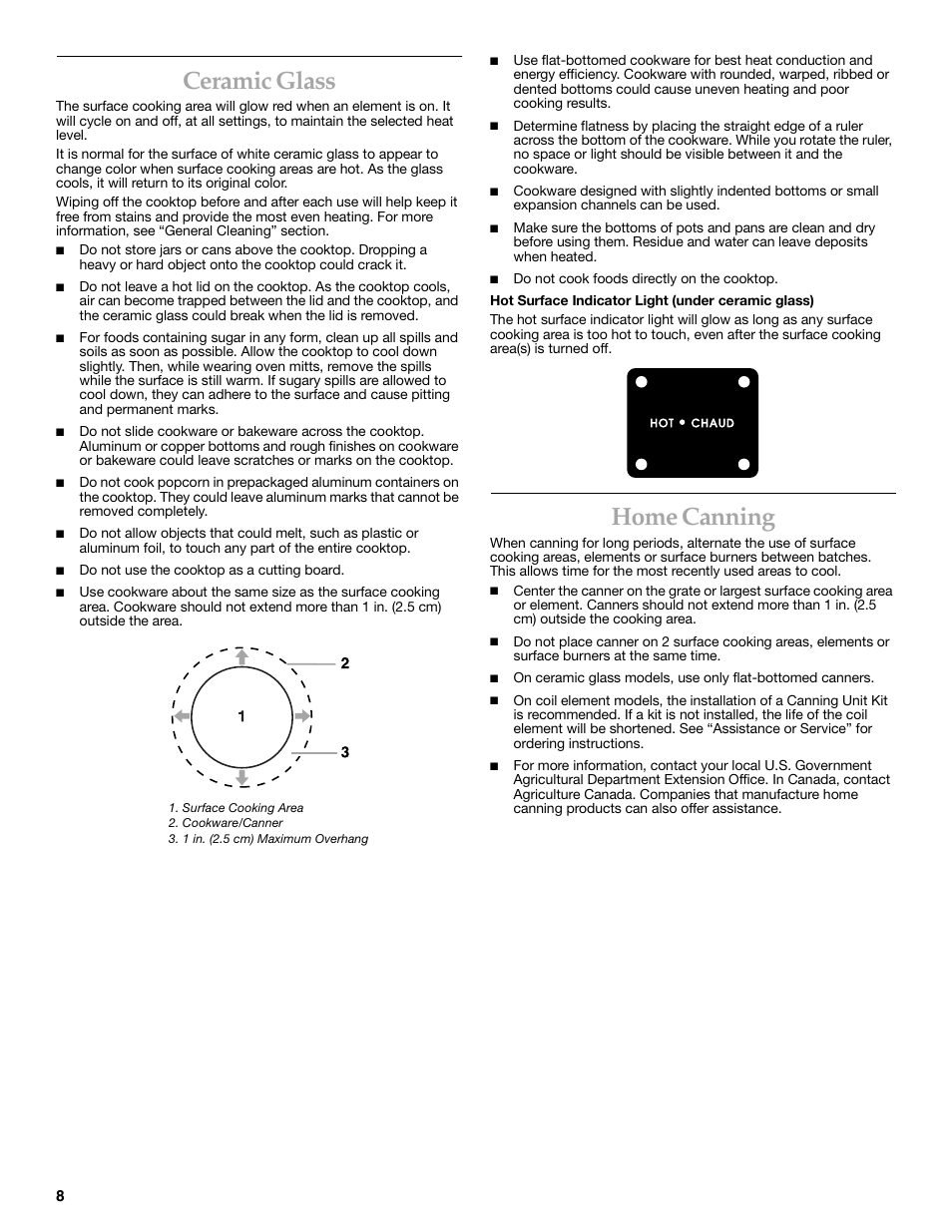 Ceramic glass, Home canning | KITCHENAID KERC608 User Manual | Page 8 / 28