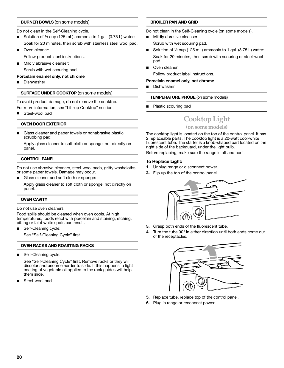 Cooktop light, On some models) | KITCHENAID KERC500  EN User Manual | Page 20 / 24