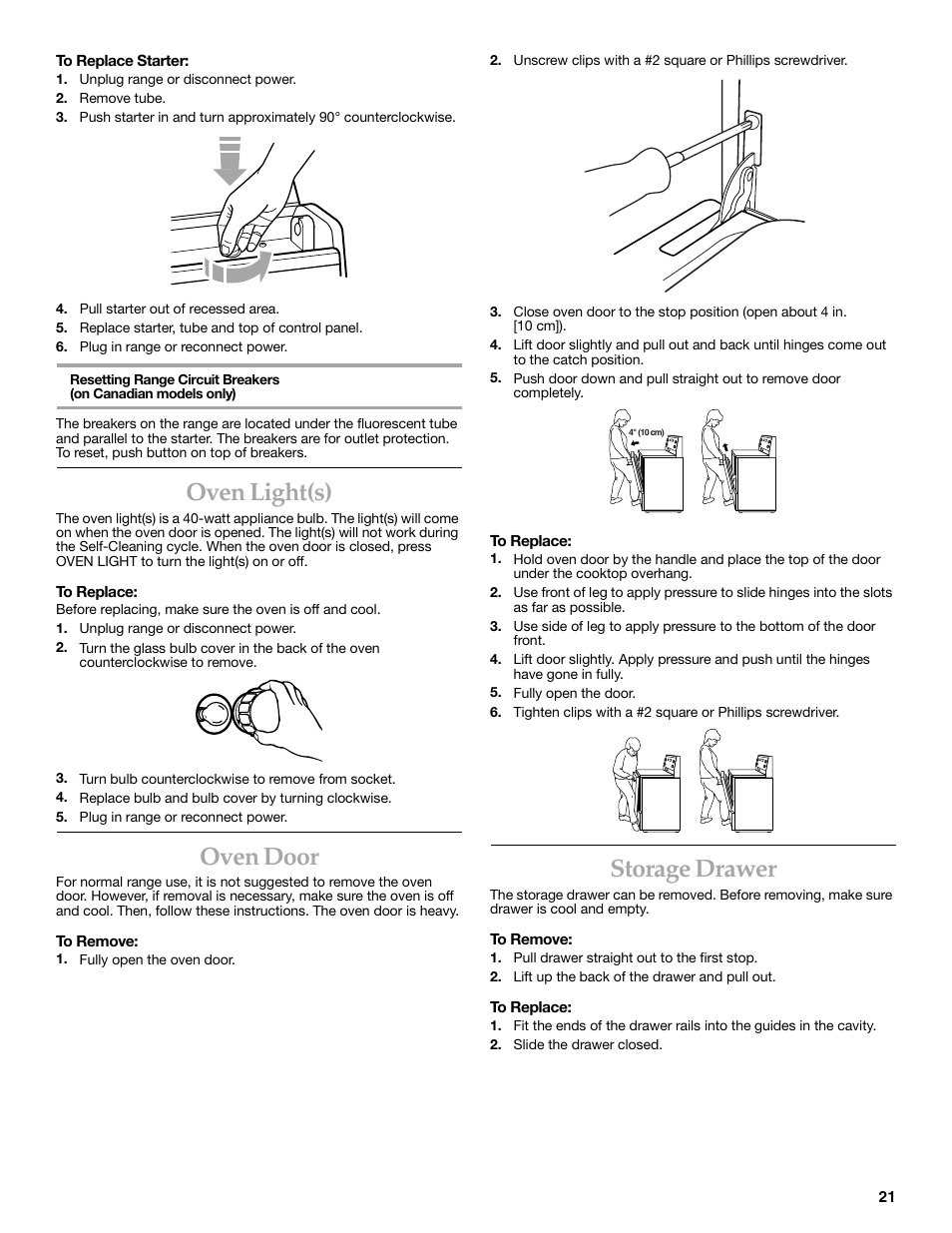 Oven light(s), Oven door, Storage drawer | KITCHENAID KERC500  EN User Manual | Page 21 / 24