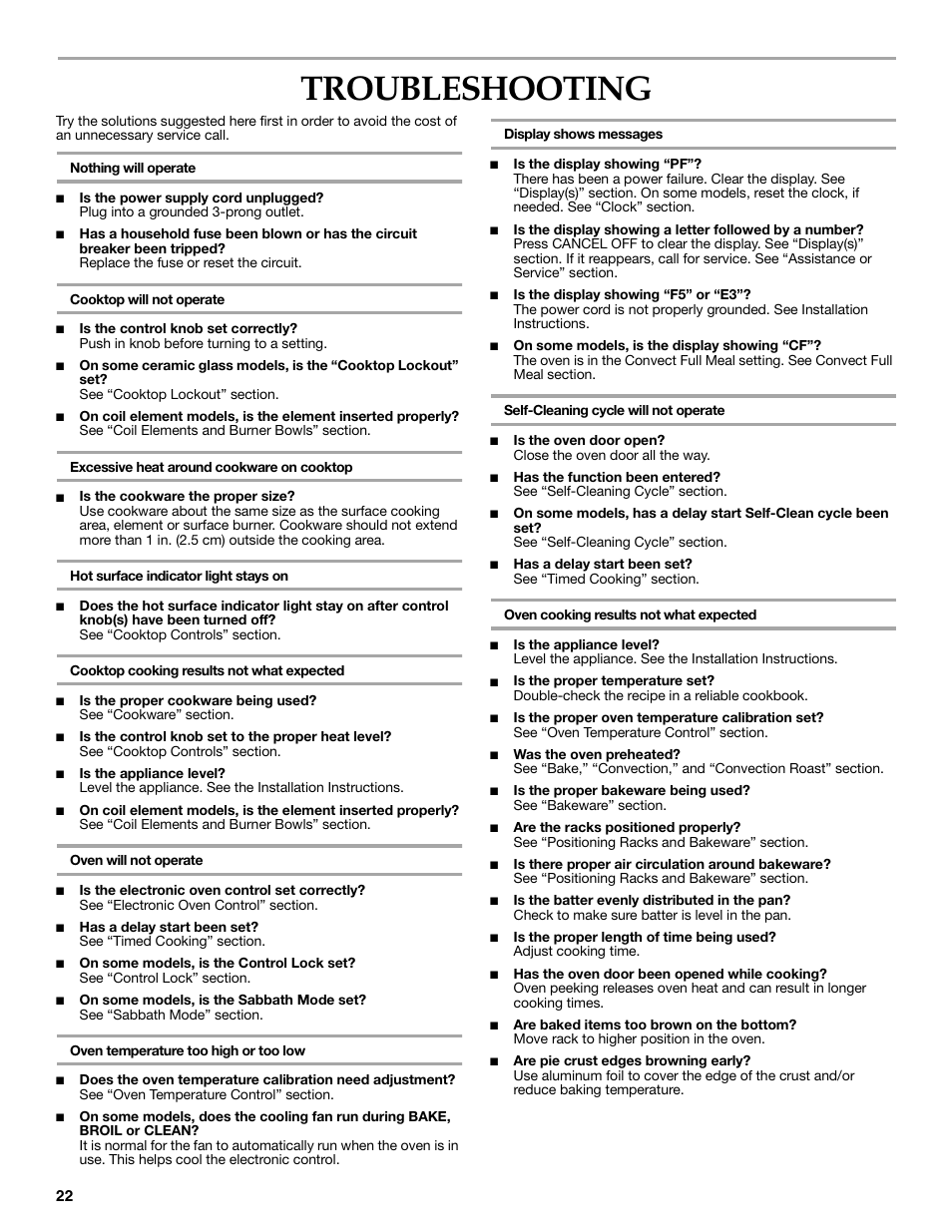 Troubleshooting | KITCHENAID KERC500  EN User Manual | Page 22 / 24