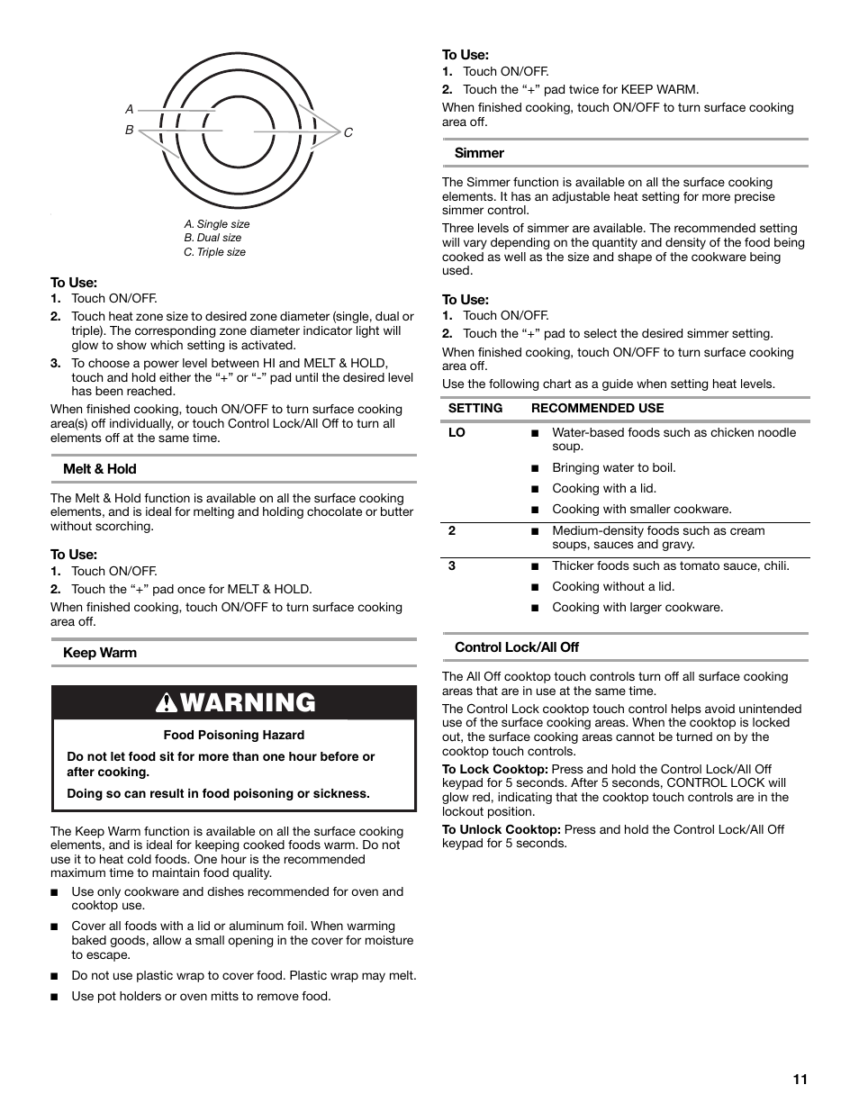 Warning | KITCHENAID ARCHITECT KESS907 User Manual | Page 11 / 32