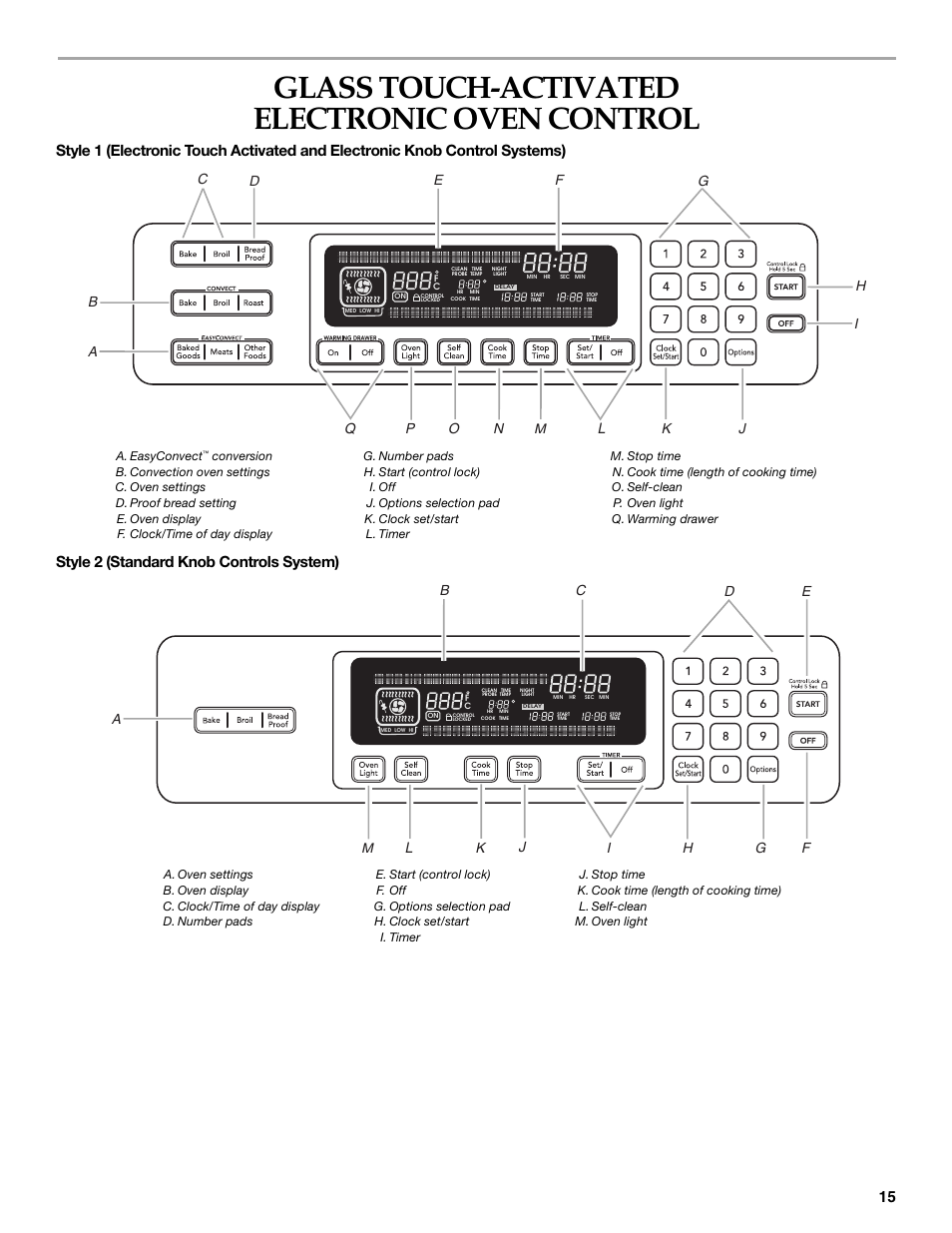 Glass touch-activated electronic oven control, Style 2 (standard knob controls system) | KITCHENAID ARCHITECT KESS907 User Manual | Page 15 / 32