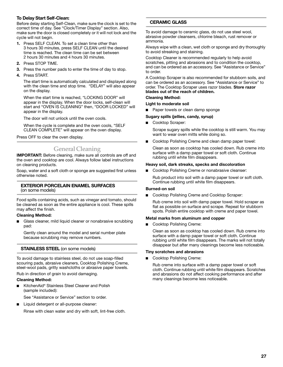 General cleaning | KITCHENAID ARCHITECT KESS907 User Manual | Page 27 / 32