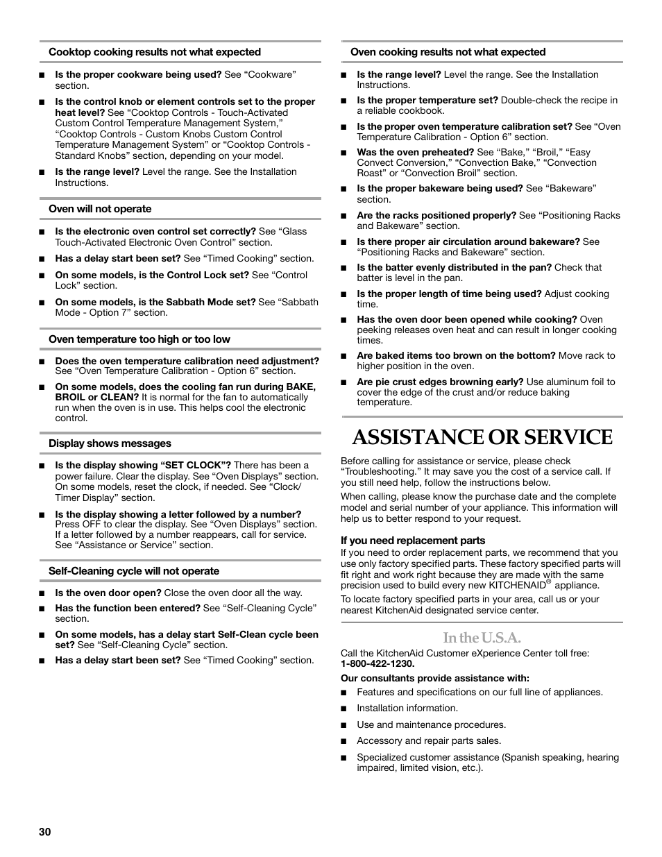 Assistance or service | KITCHENAID ARCHITECT KESS907 User Manual | Page 30 / 32