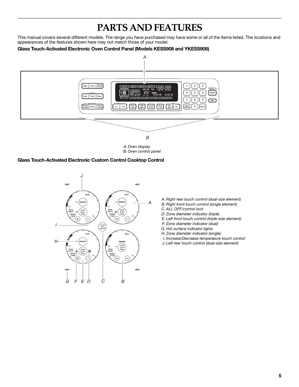 Parts and features | KITCHENAID ARCHITECT KESS907 User Manual | Page 5 / 32