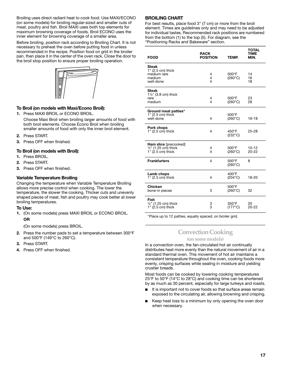 Convection cooking, On some models) | KITCHENAID KERA205 User Manual | Page 17 / 28
