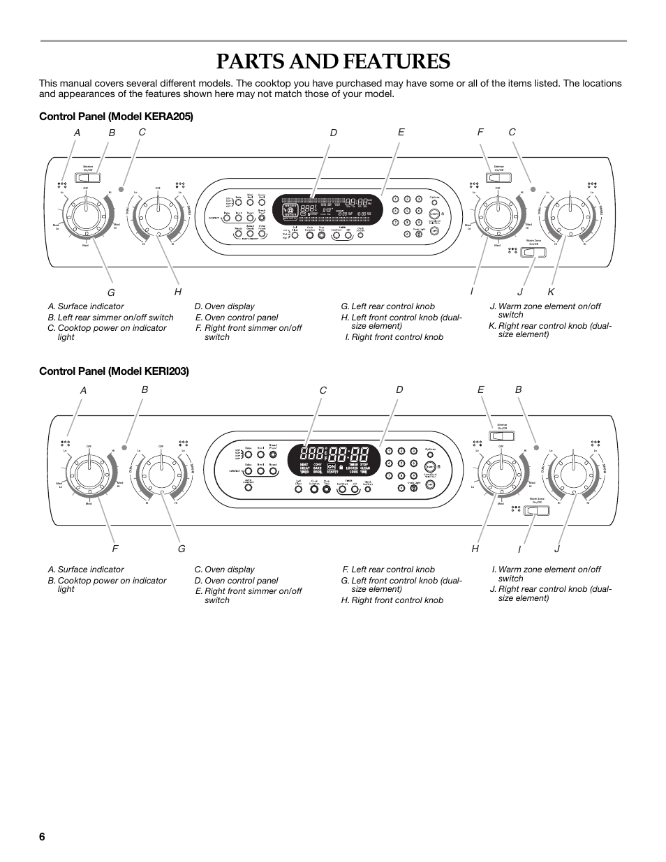 Parts and features | KITCHENAID KERA205 User Manual | Page 6 / 28