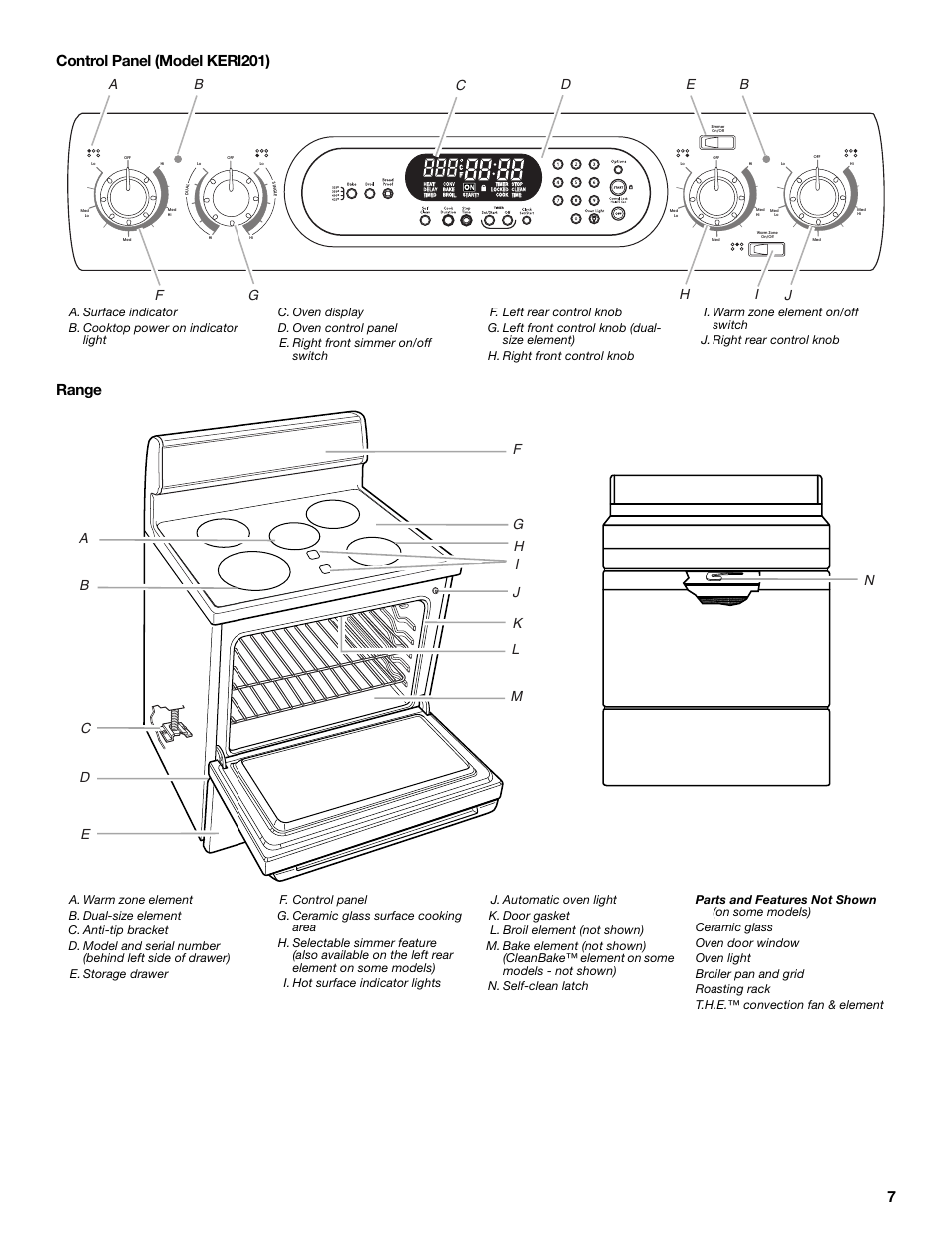 7control panel (model keri201) range | KITCHENAID KERA205 User Manual | Page 7 / 28
