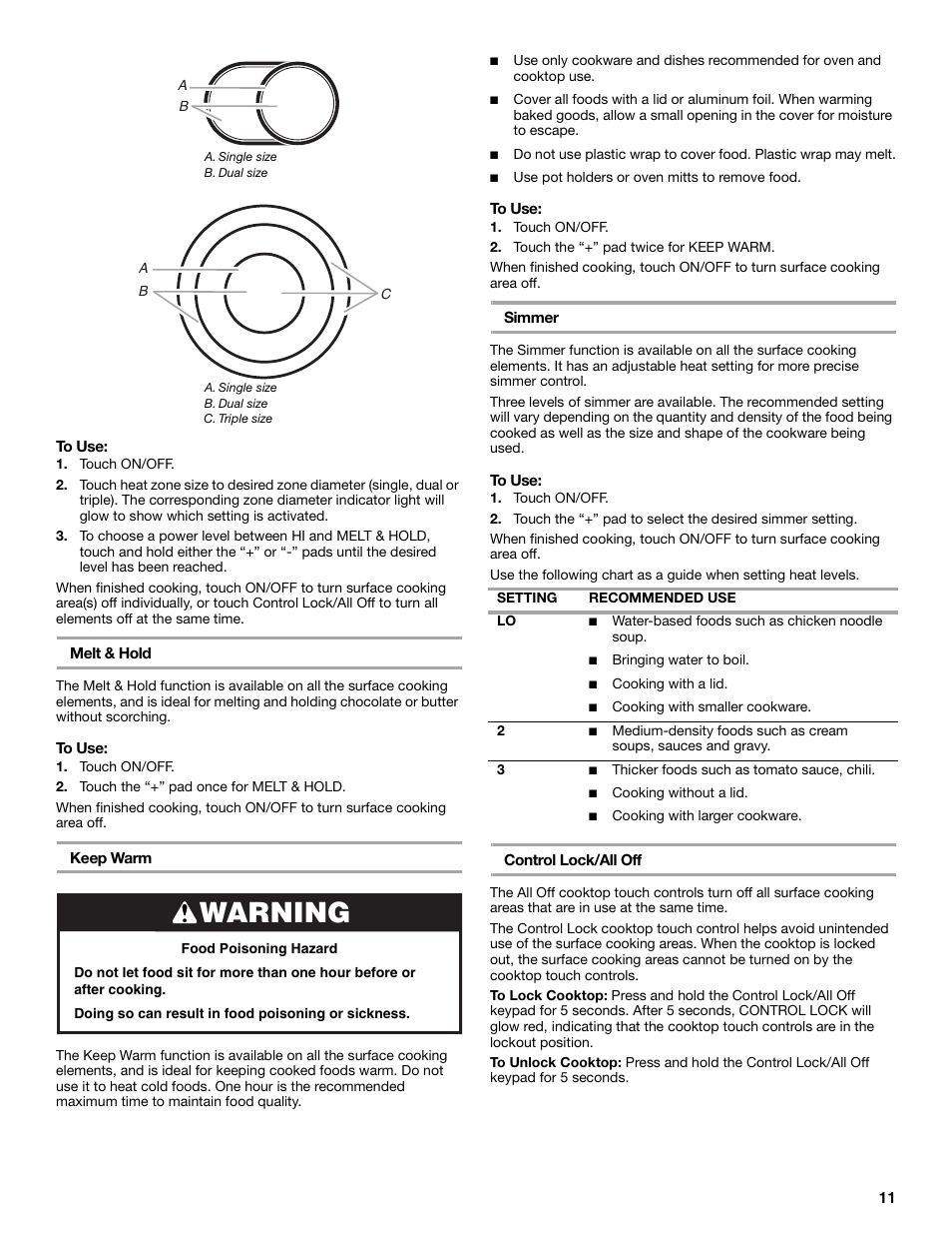 Warning | KITCHENAID ARCHITECT KESS908 User Manual | Page 11 / 32