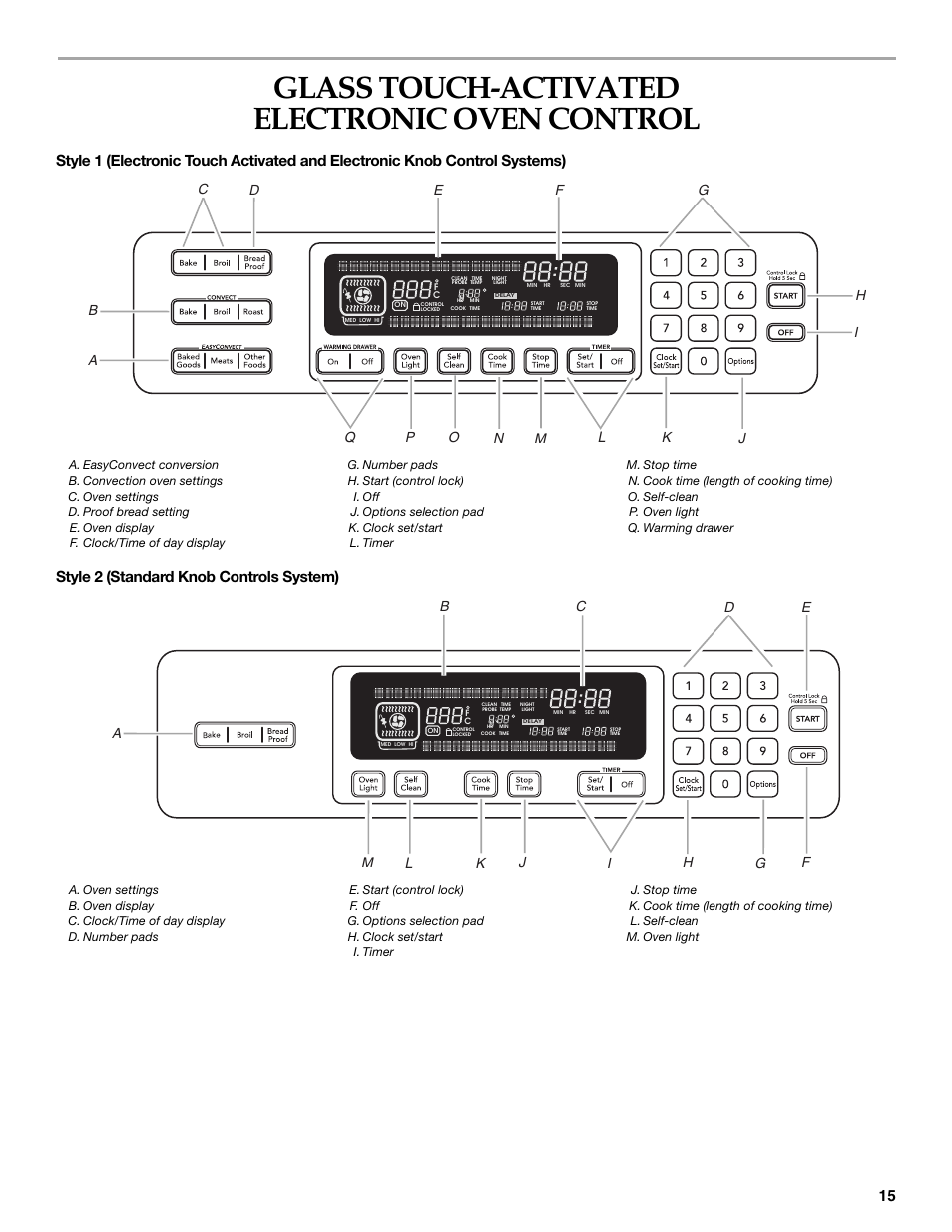 Glass touch-activated electronic oven control, Style 2 (standard knob controls system) | KITCHENAID ARCHITECT KESS908 User Manual | Page 15 / 32