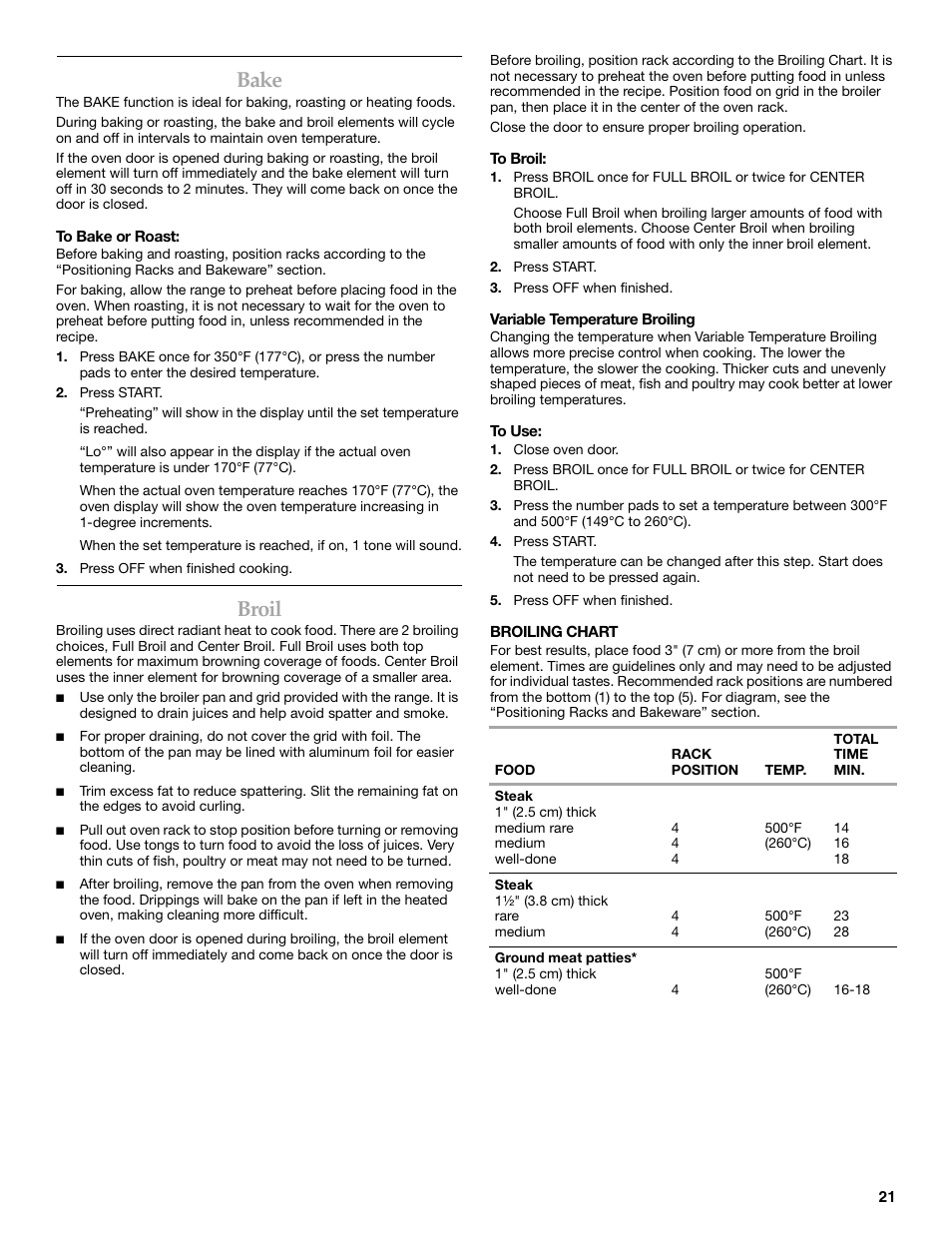Bake, Broil | KITCHENAID ARCHITECT KESS908 User Manual | Page 21 / 32