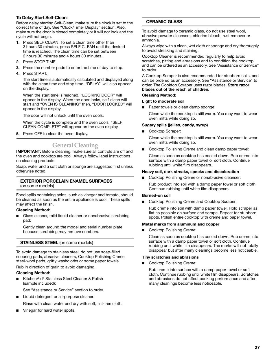 General cleaning | KITCHENAID ARCHITECT KESS908 User Manual | Page 27 / 32