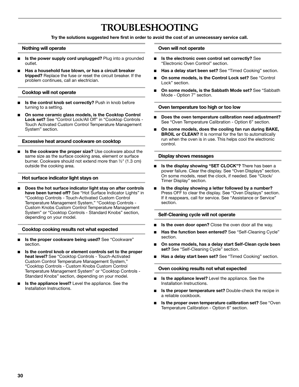 Troubleshooting | KITCHENAID ARCHITECT KESS908 User Manual | Page 30 / 32