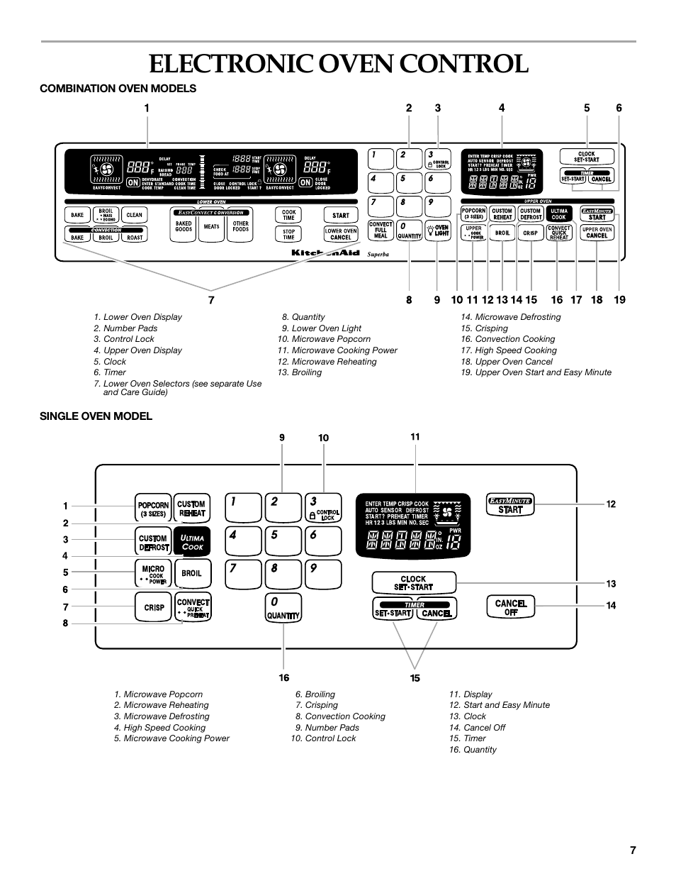 Electronic oven control | KITCHENAID KBHC179 User Manual | Page 7 / 28