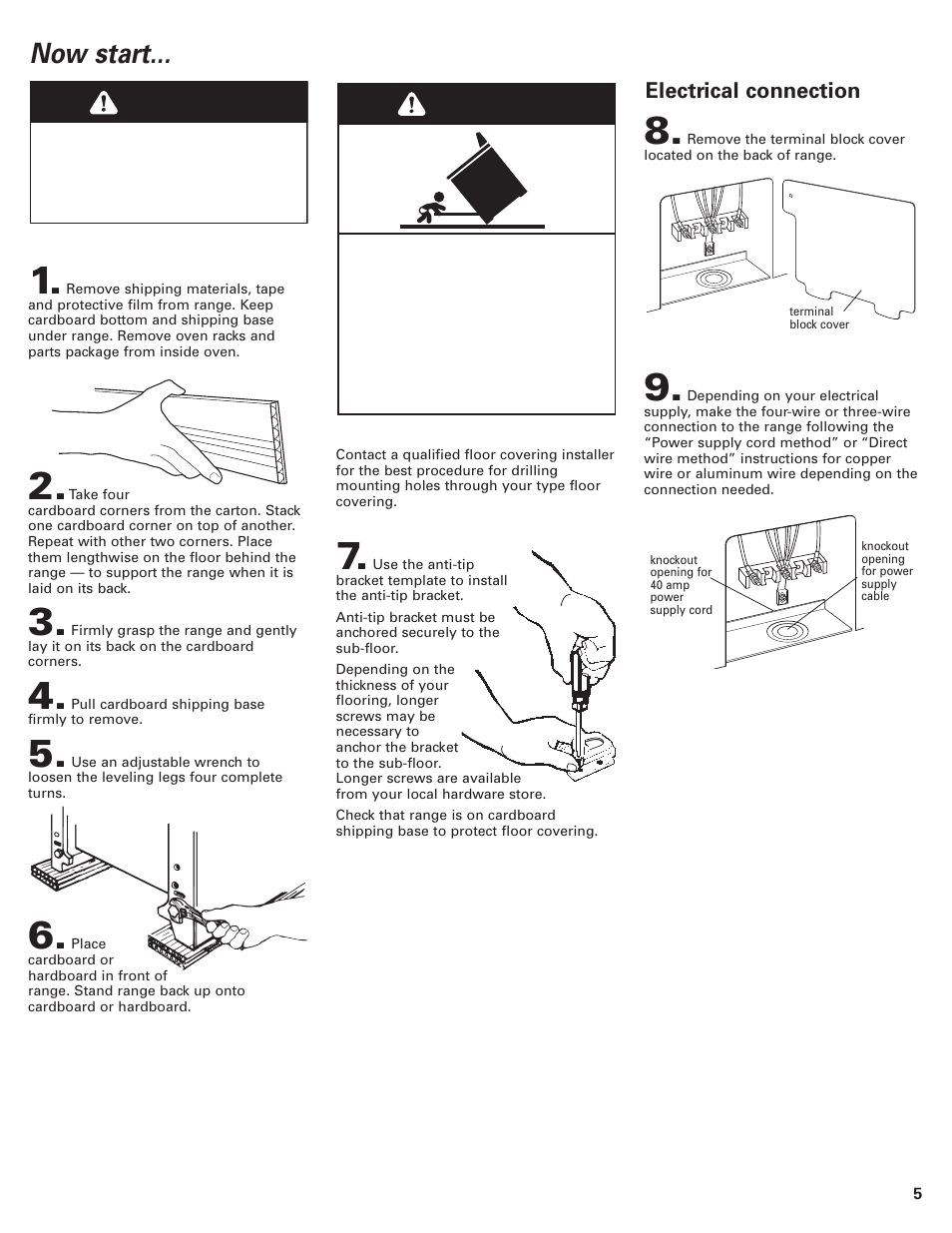 Installation steps, Now start, Warning | KITCHENAID Double Oven User Manual | Page 5 / 12