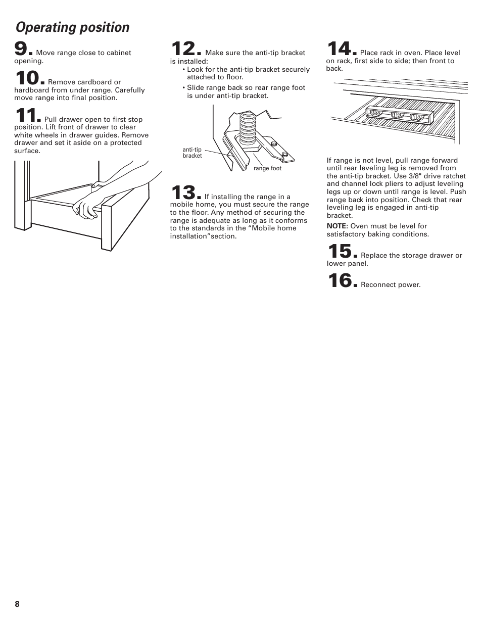 Operating position | KITCHENAID Double Oven User Manual | Page 8 / 12