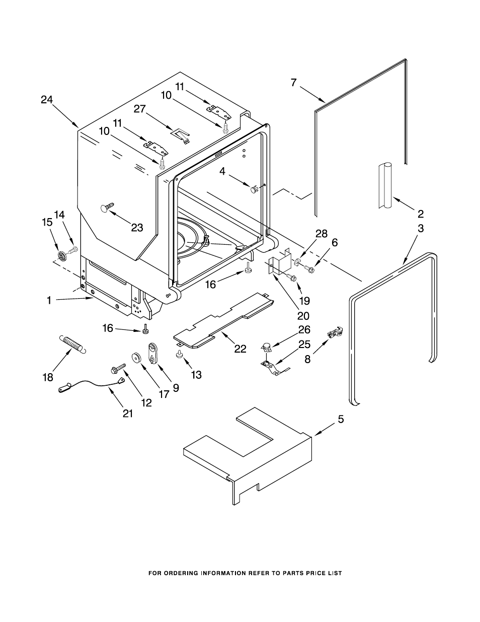 Tub and frame, Tub and frame parts | KITCHENAID KUDE03FTWH1 User Manual | Page 5 / 15