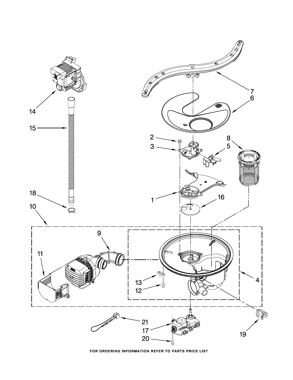 Pump, washarm and motor, Pump, washarm and motor parts | KITCHENAID KUDE03FTWH1 User Manual | Page 7 / 15