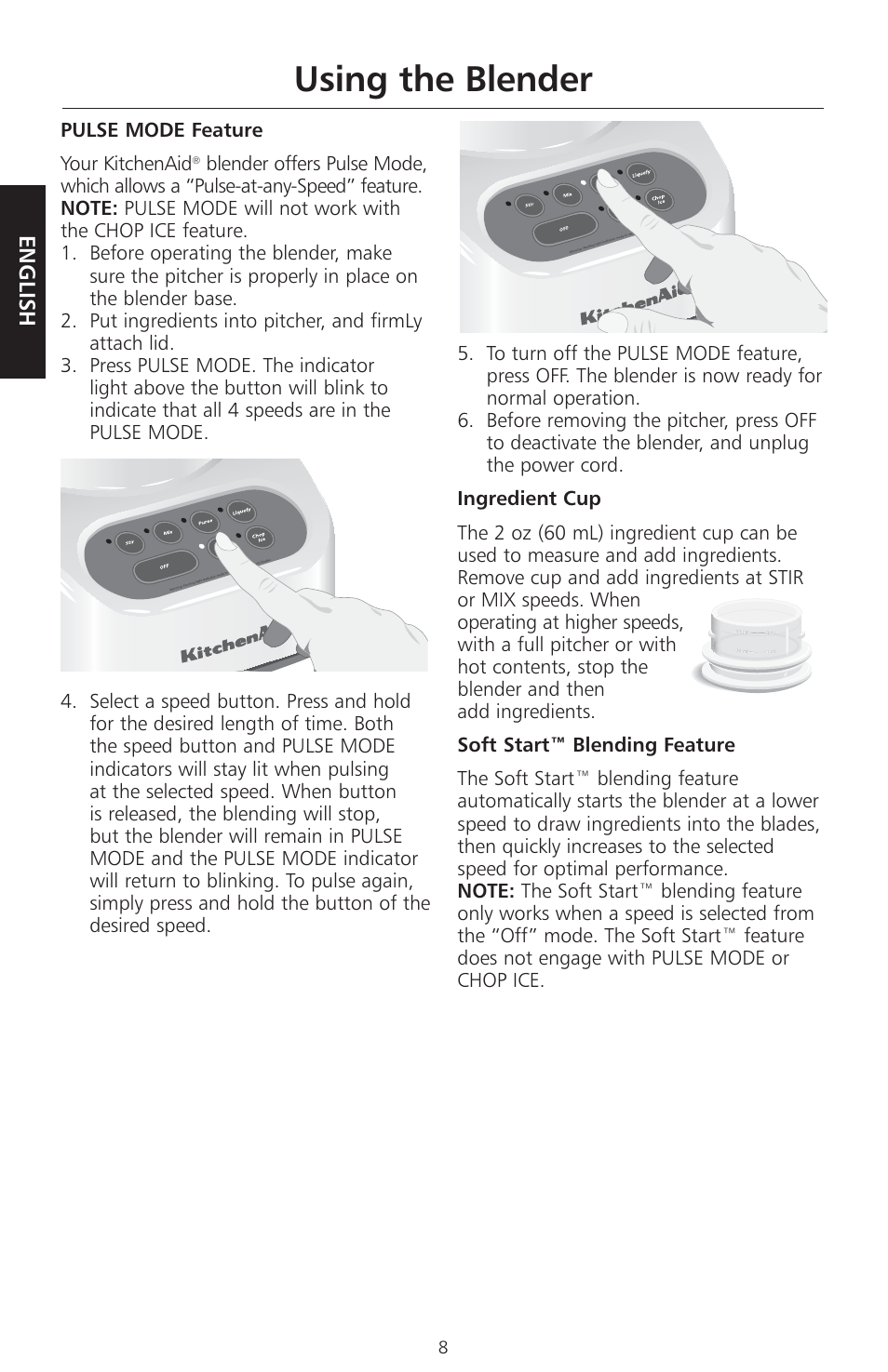 Using the blender | KITCHENAID KSB465 User Manual | Page 11 / 44