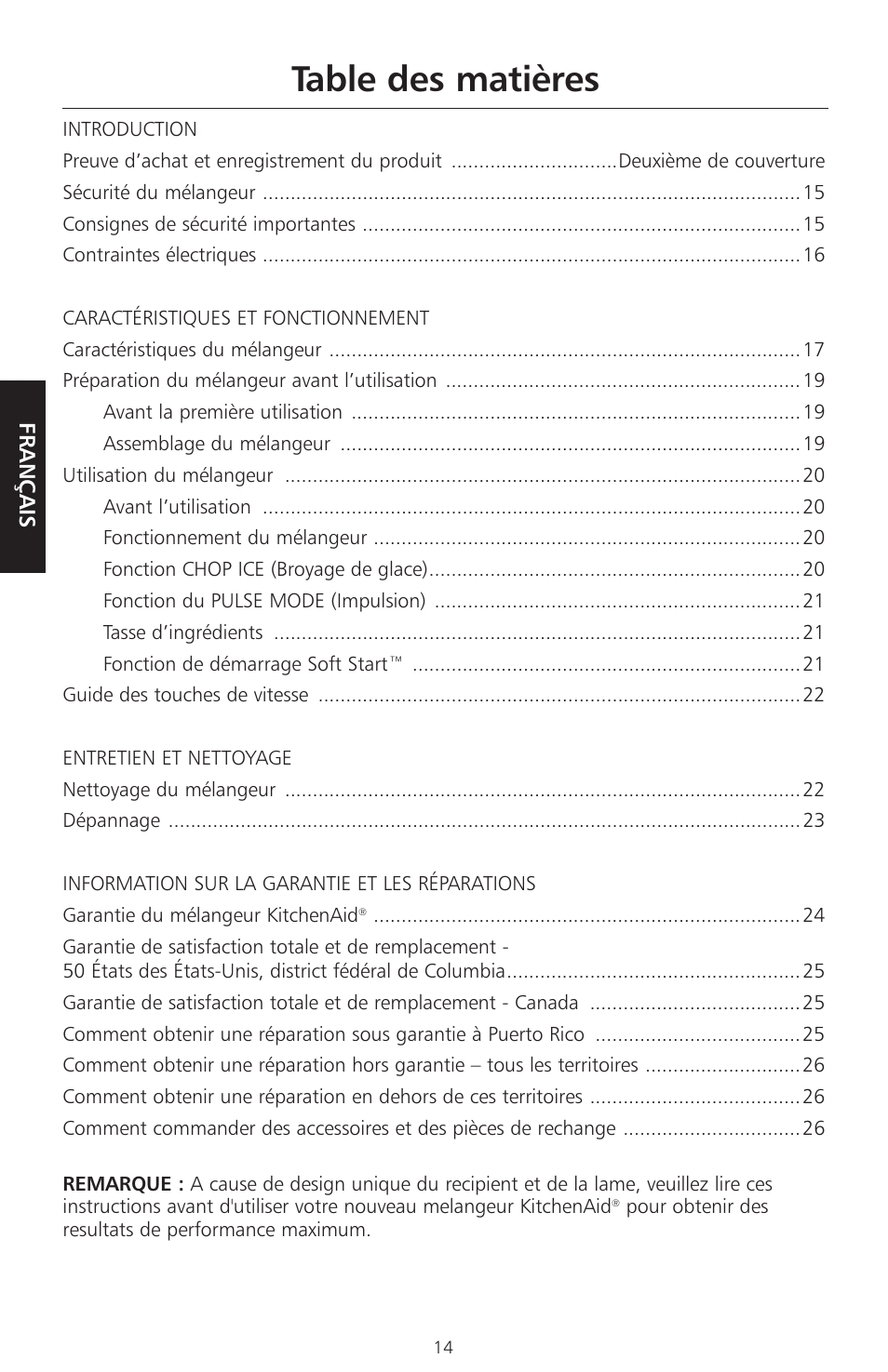 KITCHENAID KSB465 User Manual | Page 17 / 44