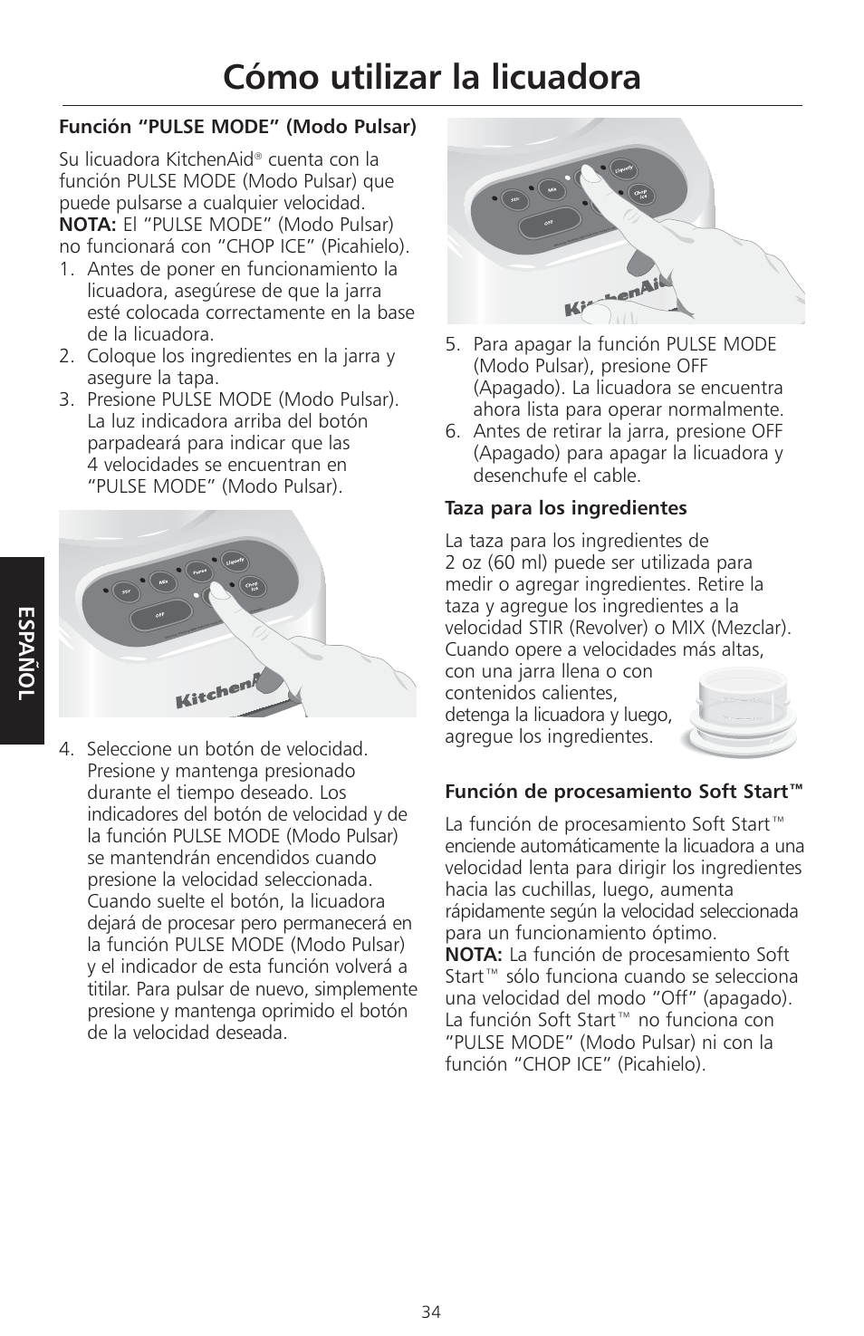 Cómo utilizar la licuadora | KITCHENAID KSB465 User Manual | Page 37 / 44